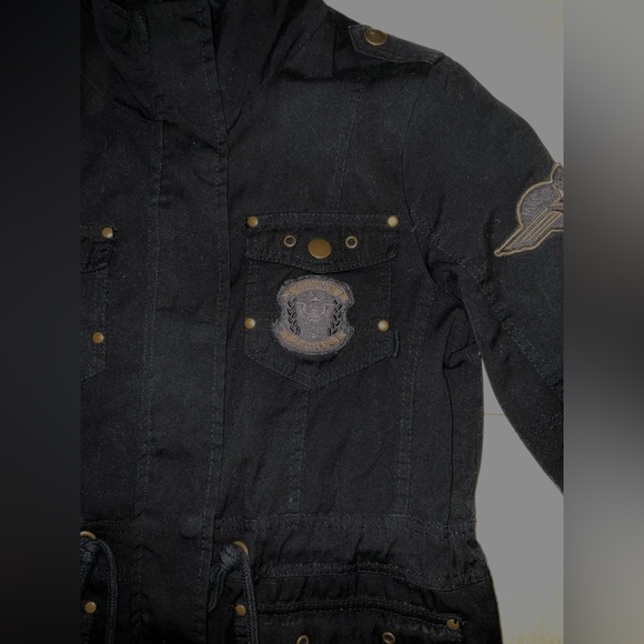 Black Utility Jacket with Patches and Gold Accents ● Military-Style ● Y2K - Picture 2 of 4